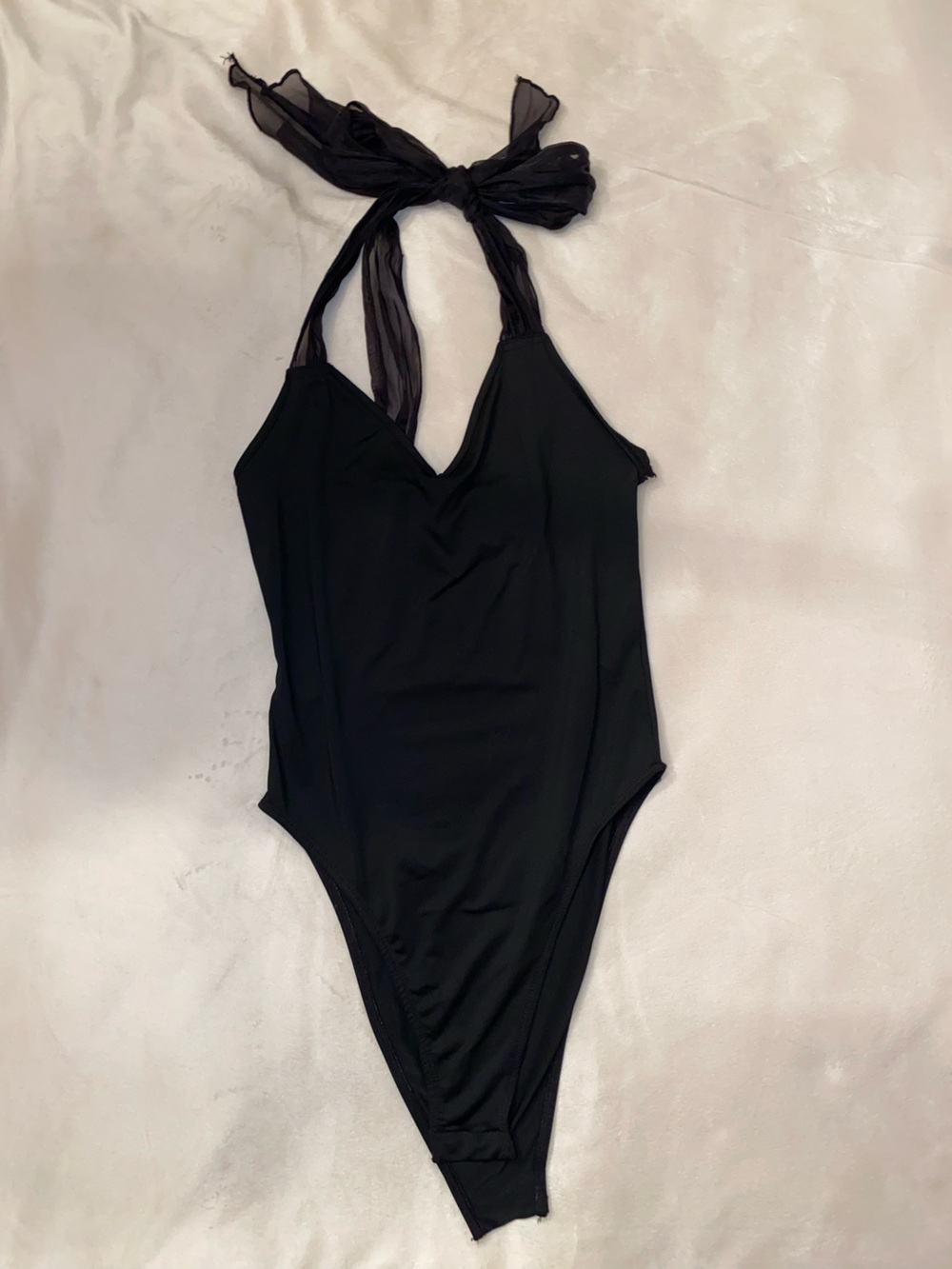 Women’s Black Halter Neck Bodysuit with Chiffon Ties (no tags, size small-ish)